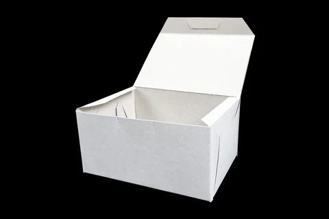 Side view white empty disposable paper fast food tray isolated on black backg Stock Photos