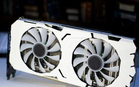 Side view of white graphics card, computer parts Stock Photos