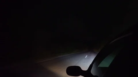 Side View From a Window of a Car Moving on Rural Road at Deep Night 스톡 동영상 114994927