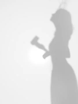 Side view of woman silhouette drying her hair Stock Illustration