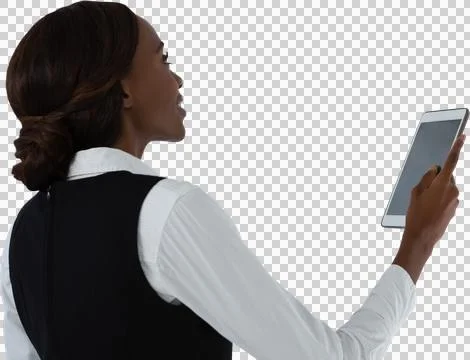 Side view of woman using tablet computer 库存照片