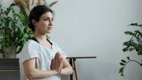 Side View Young Athletic Indian Asian Brunette Woman Doing Yoga Exercise Stock Footage 154598166