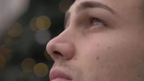 Side View: Young Man Looks Up Towards the Future Stock Footage 304973280