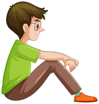 Side View of Young Man Wearing Glasses Sitting Stock Illustration
