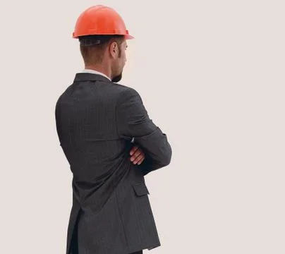 Side view.experienced engineer looks at the blank screen. Stock Photos