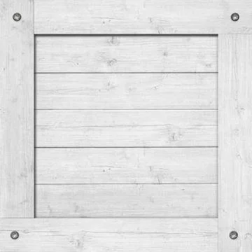 Side of white wooden crate, box, wall or frame with screws Stock Photos