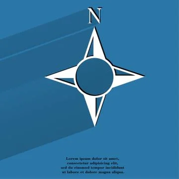 Side of the World, compass. Flat modern web button with long shadow and space fo Stock Illustration