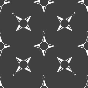 Side of the World, compass web icon. flat design. Seamless gray pattern. Stock Illustration