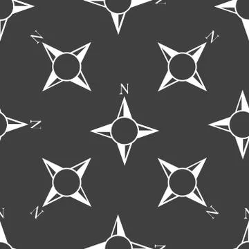 Side of the World, compass web icon. flat design. Seamless gray pattern. Stock Illustration