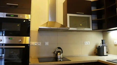 Sideboard in a Modern Kitchen Stock Footage 56284839