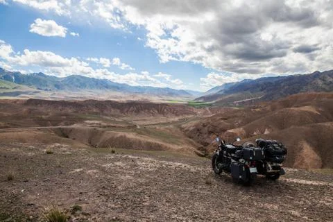 Sidecar motorcycle in the mountains Stock Photos