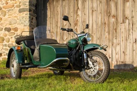 Sidecar motorcycle - with rustic background Stock Photos