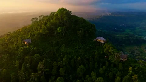 Sidemen Bali Forest Mountain Sunset Drone 4K Rice Fields and Valley View Stock Footage 334357201