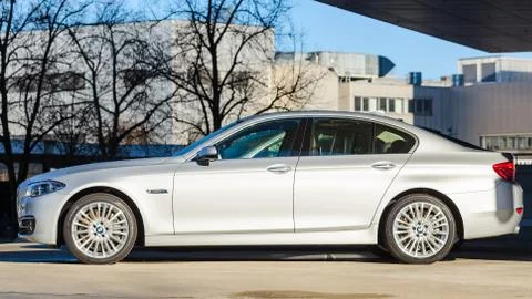 Sideview of new modern model bmw 535i sedan Stock Photos