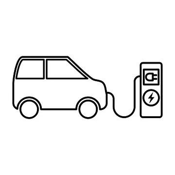 Sideview of outlined icon of electric car in the charging station Stock Illustration