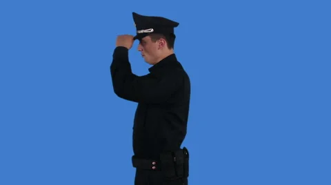Sideview of Policeman Isolated on Chroma Key Stock Footage 55256098