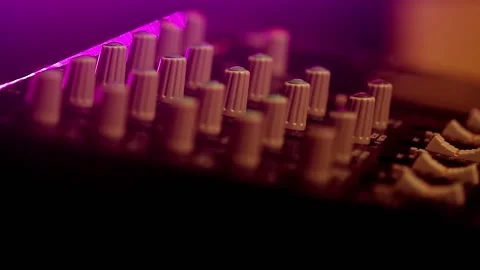Sideview of portable cassette tape studio in neon lights Stock Footage 162216423
