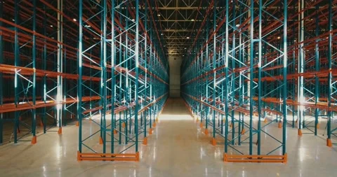 Sideview of warehouse constructions. Sun reflections on metal. Rows of metallic Stock Footage 135513944