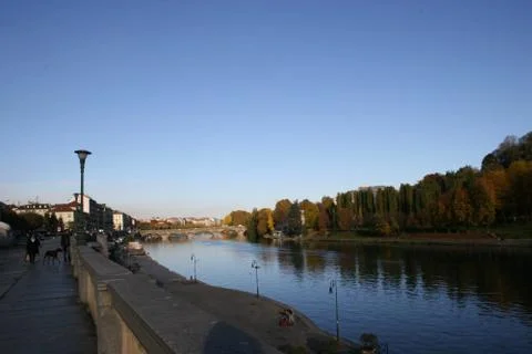 Sidewalk along river 스톡 사진