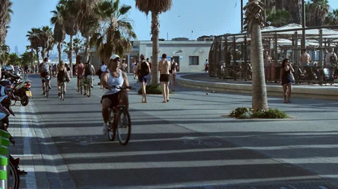Sidewalk at the beach summertime slow motion slow motion Stock Footage 39324321