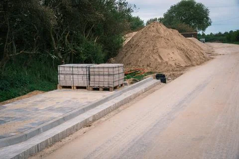 A sidewalk is being built next to a road Foto stock