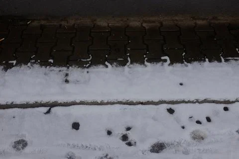 Sidewalk covered by snow Stock Photos