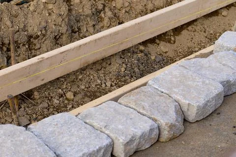 Sidewalk curb formwork public cement Stock Photos