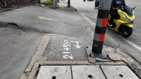 Sidewalk floor cracking damaged on the sidewalk Stock Footage 264722572