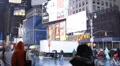 Sidewalk Illuminated Night People Passing Car Traffic Times Square New York City HD Footage