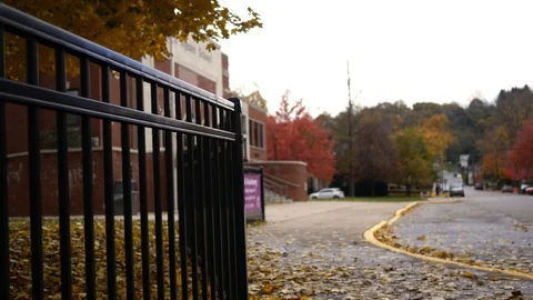 Sidewalk leading up to elementary school in small american town Stock Footage 97767191