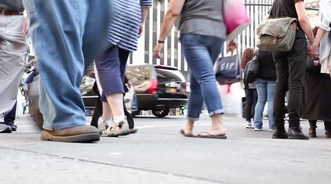 Sidewalk Level View of People Walking New York City Stock Footage 68669910