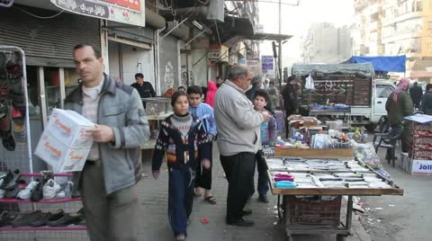 Sidewalk market Aleppo, Syria Stock Footage