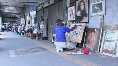 Sidewalk painter Video stock 131473018