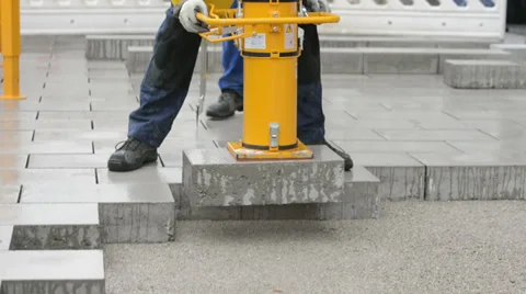 Sidewalk pavement construction works Stock Footage 34639373