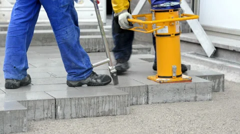 Sidewalk pavement construction works Stock Footage 34639418