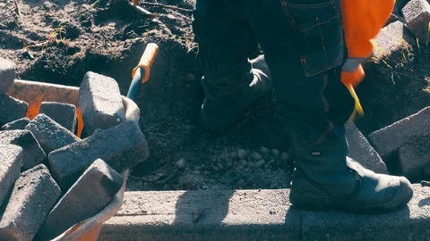 Sidewalk pavement construction works Stock Footage 119003758
