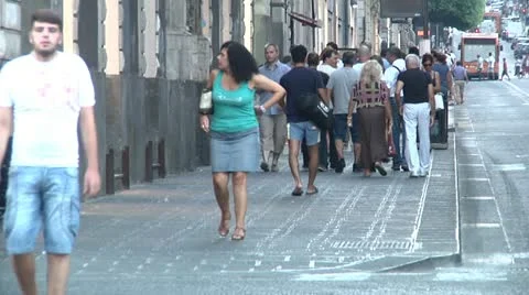Sidewalk, pedestrians in summer time. Stock Footage 12032973