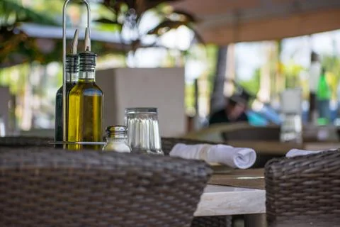 Sidewalk table café Stock Photos