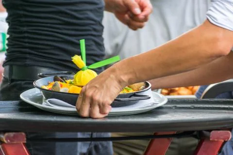 Sidewalk table café Stock Photos