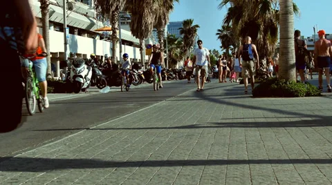 Sidewalk walking summertime slow motion slow mo Stock Footage 39327674
