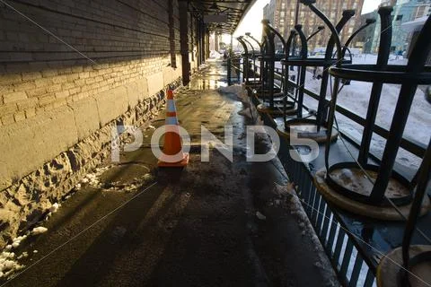 Sidewalk in Winter, Denver, Colorado, USA Stock Photos