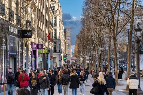 Sidewalks of the Champs Élysées in Paris. Stock Photos
