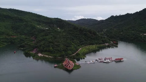 Sideward circling flying view of pier facility Stock Footage 329936656