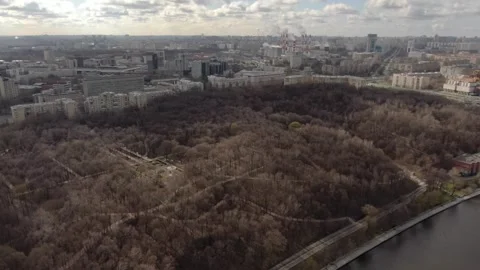Sideward rotating drone view over urban park Stock Footage 325144315