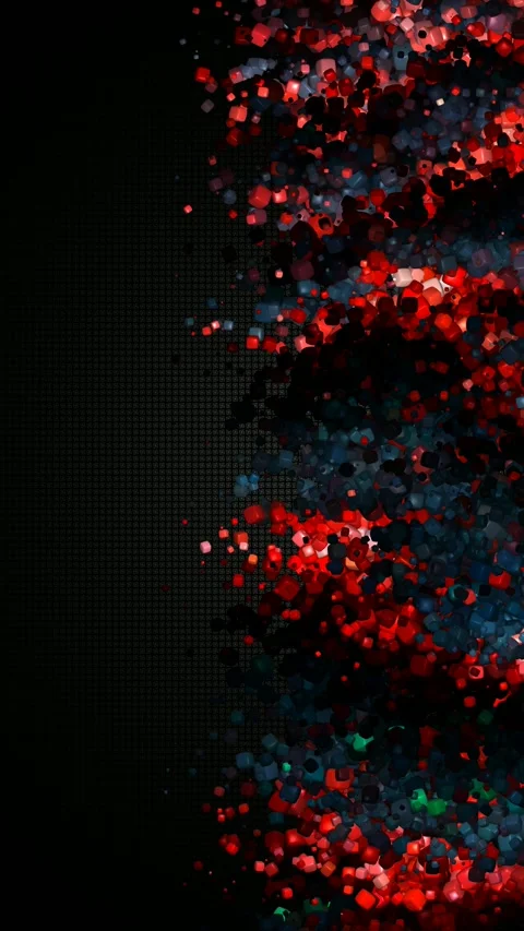 Sideward trail of glossy cubes gliding across a dark richly textured background Stock Footage 322721641