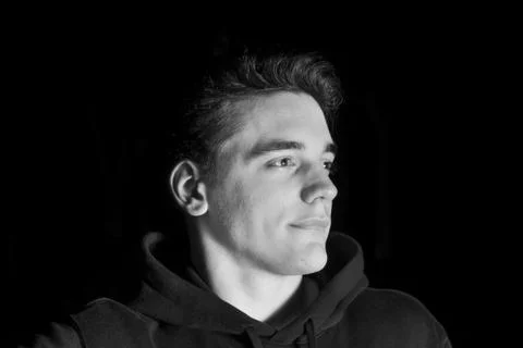 Sideway portrait of a guy. (Blcak and White). Stock Photos