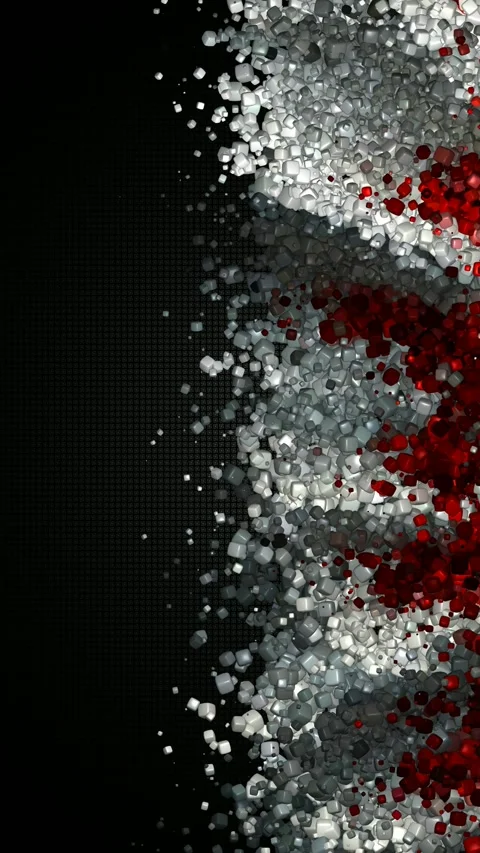 Sideway surge of glossy vibrant cubes drifting over a deep dark textured field Stock Footage 322721544