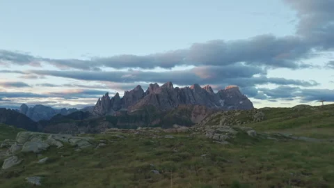 Sideways Aerial Flight Past Monte Mulaz in the Dolomites Stock Footage 336904010