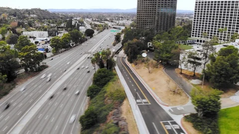 Sideways Ariel Glide over Los Angeles Timelapse Traffic Stock Footage 102268187