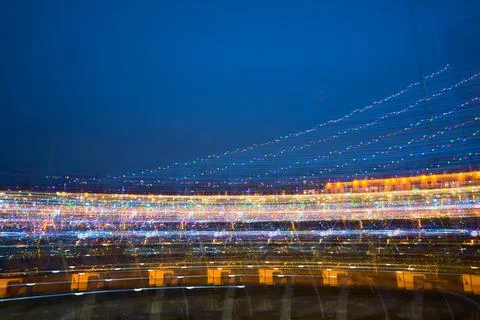 Sideways blur of bright abstract light, colour and patterns Stock Photos